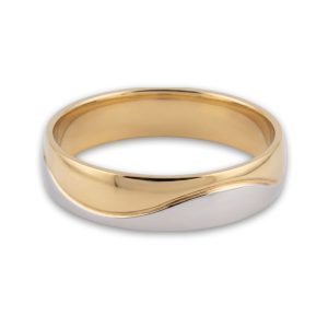 Obrączka ślubna Carma — dwukolorowa obrączka z eleganckim ukośnym podziałem między metalami. Złoto 585
